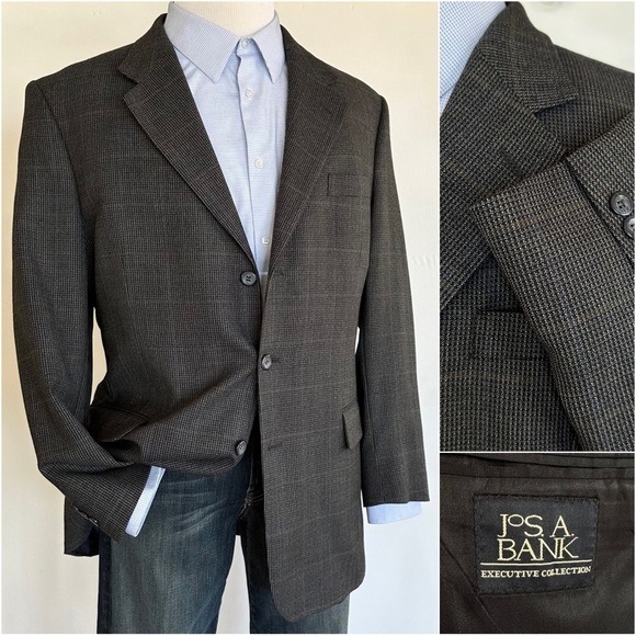 Jos A Bank Mens Blazer Sport Coat Three Button Casual Jacket Size 44R Wool Suits - Picture 1 of 15